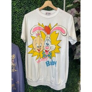 vtg 80s ROGER RABBIT CARTOON Tee Medium // vintage disney tv show thin 1987